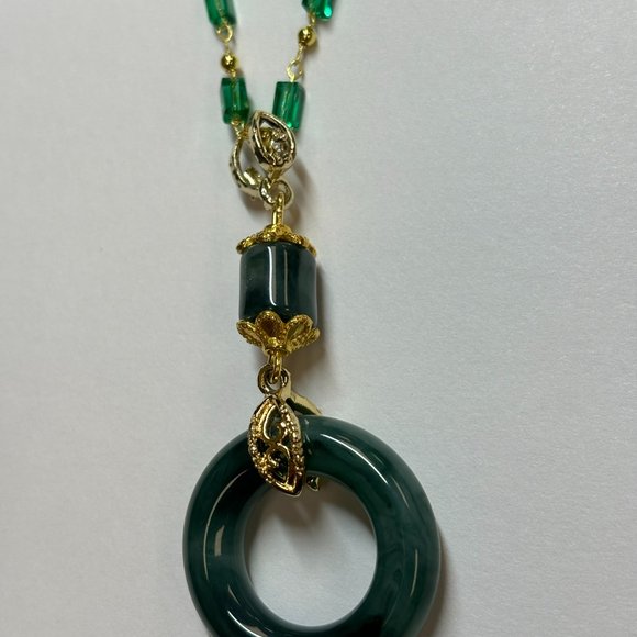 Silver Praying Jade and Gold Energy Links Pendant Necklace - Picture 7 of 12